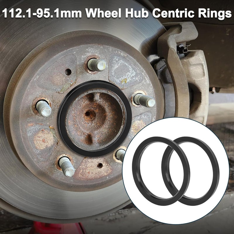 TUCKBOLD Car Wheel Hub Centric Rings Durable Wheels Center Shaft Shock Absorbing Hubrings Black 2 Pcs OD 112.1mm to ID 95.1 mm Polycarbonate - Image 2